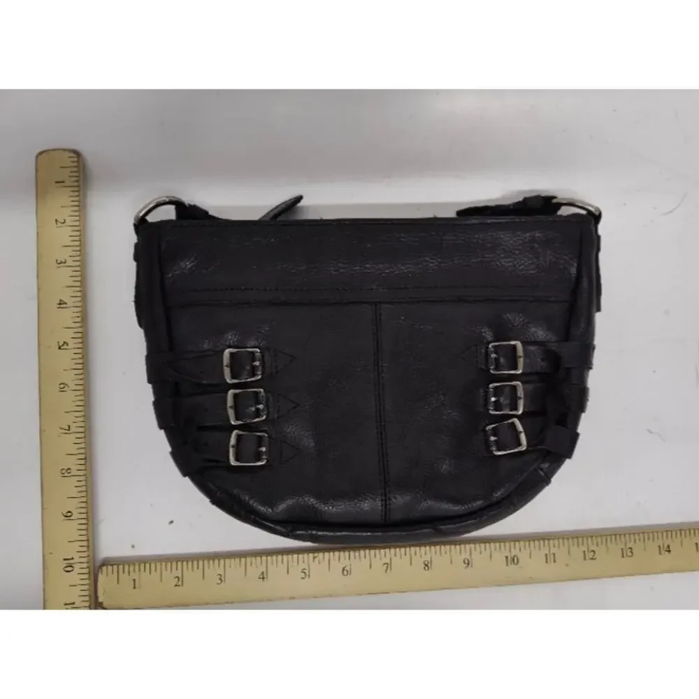 FRYE BLACK LEATHER SELENA BELTED CROSSBODY BAG